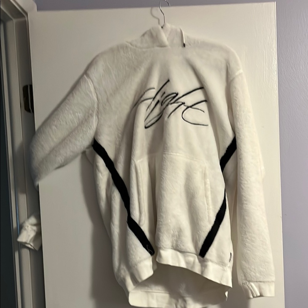 Jordan White Fleece Zip-Up Hoodie with Black Trim